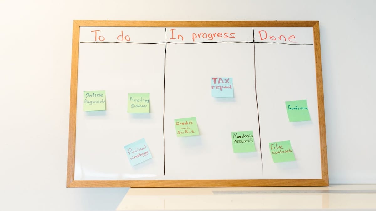 Sticky notes arranged on a whiteboard.